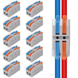 10Pcs 2 in 2 Lever Wire Connector Compact DIY Quick Connect Push-in Splitter Cable Splicing Butt Terminal Block Connectors Mini Electrical Wire Splice 2 in 2 Out