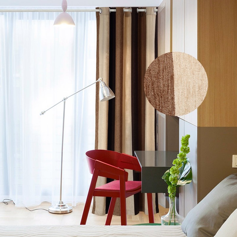 VIAGL Bedroom Curtains Absolute Heat Insulation Chenille Vertical Striped Color