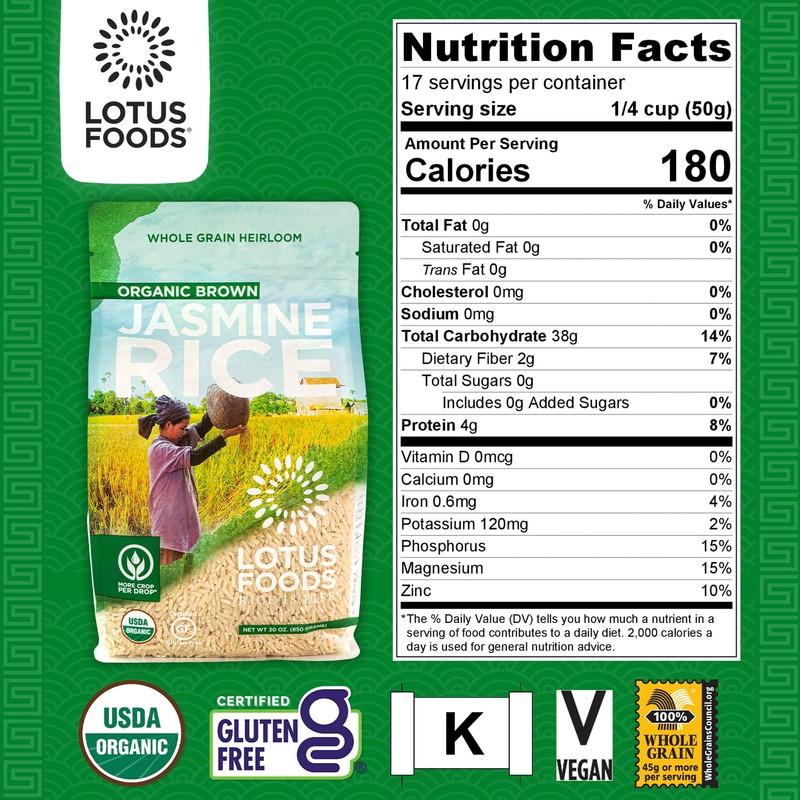 Lotus Foods Organic Brown Jasmine Rice - Whole Grain Jasmine