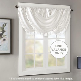 JLA Home INC Madison Park Elena Waterfall Embellished Faux Silk Valance Window Valance 38 x 46 Inches, White