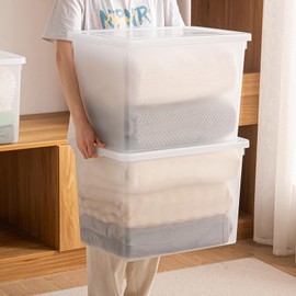 Sgoostood Stackable Plastic Storage Bins with Lids,Container to Organize Shoes and Crafts on Closet Shelves,Garage, Totes, Tubs Boxes Organizing 4 Pack (N-4XXL)