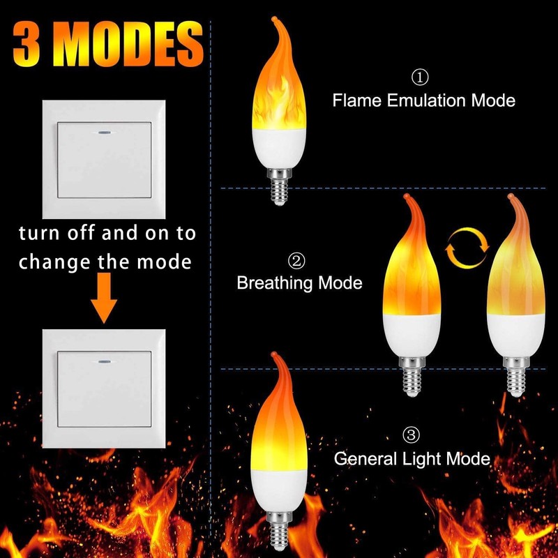 OHLGT E12 Flame Bulbs 12 Pack, 3 Mode LED Candelabra