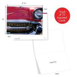 10 Assorted 'Car and Grille' Greeting Cards with Envelopes 4 x 5.12 inch - Set of 10 Thank You Cards Featuring Red Car and Grille for Any Occasion M2120