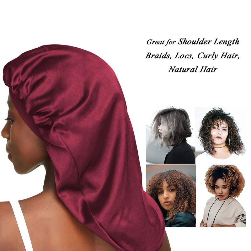 Awefeel Large Braids Satin Bonnet Jumbo Sleep Cap Red