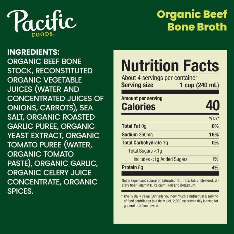 Pacific Foods Organic Beef Bone Broth, 32 oz Carton