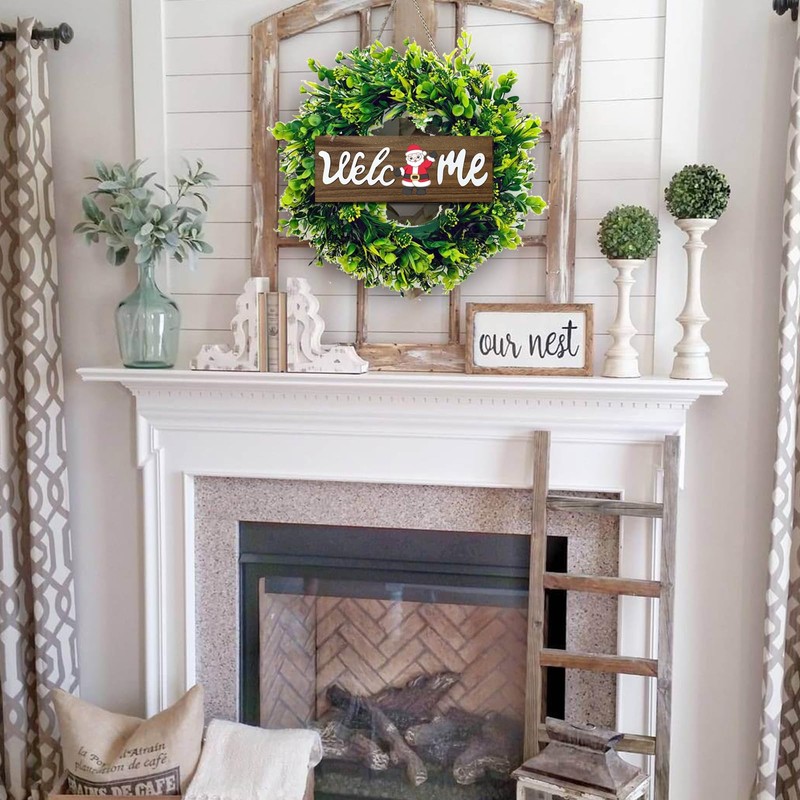 Interchangeable Green Welcome Wreath Sign, 17" Front Door Holiday Decor