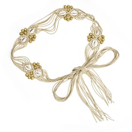 ILuvatar Women's tassel knotted belt thin belt women's Bohemian style cross knotted hand woven belt Conch knotted waist rope, Khaki, 170CM