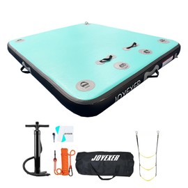 Inflatable Floating Dock, 5 x 6ft Air Dock Platform, Island Raft Mat with Rope Ladder & Non-Slip Surface for Lakes Beach Ocean