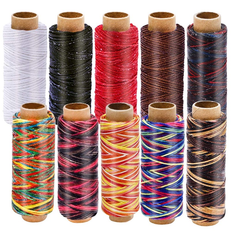 Axmru 10 Pieces Waxed Thread(55 yard/color) Leather Sewing Wax Thread