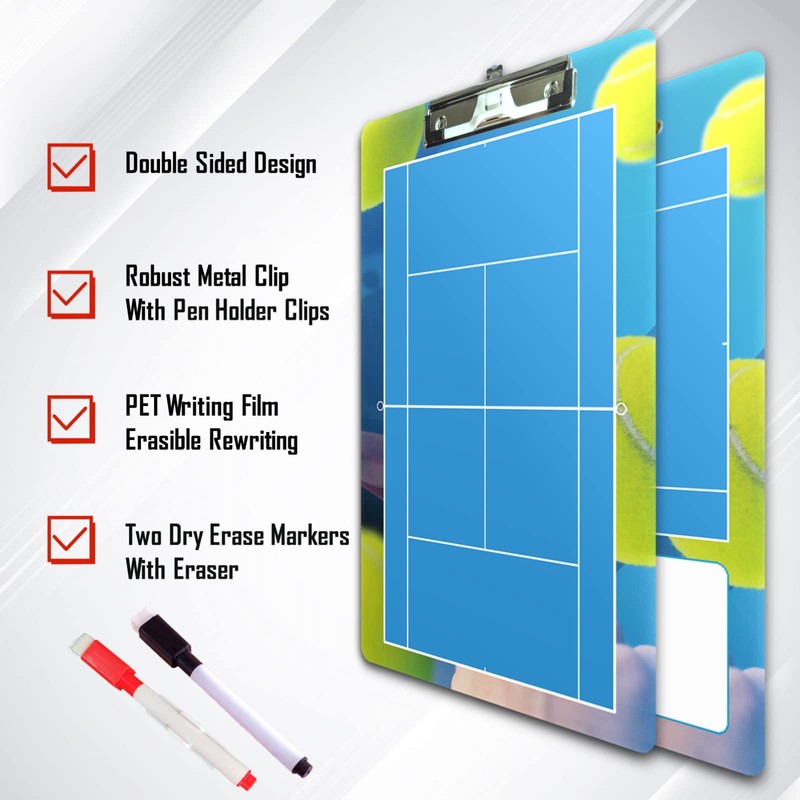 Picassosky Tennis Clipboard - Dry Erase Double-Sided for Coaches