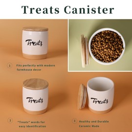 LEETOYI Cat Treat Container with Lid, Ceramic Dog Treat Jars Modern, Cat Treat Storage Caddy Organizer, Farmhouse Kitchen Decor 33oz, White