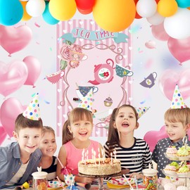 Hooqict Tea Party Games: Pin the Tea Cup on the Saucer, Large Decorations with 24 Cup Stickers for Girls' Birthday Party