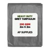 2m x 2m Grey Tarpaulin Cover - 200gsm Thick -