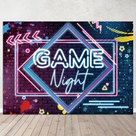 Yongqian 7x5ft Game Night Theme Photography Backdrop Neon Glow Backdrop Birthday Party Decoration Sleepover Prom Gaming Party Decor Photo Studio Props