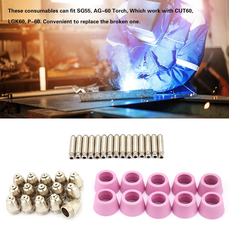 40pc/set AG60 SG55 Plasma Cutter Cutting Torch Consumables Electrode Nozzles