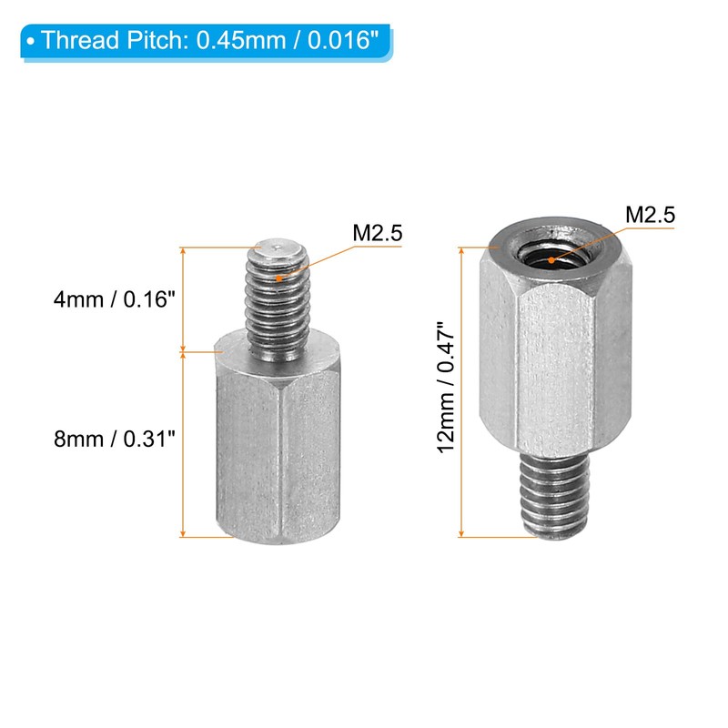 PATIKIL M2.5x8mm+4mm Male-Female Hex Standoff, 20 Pack Stainless Steel PCB