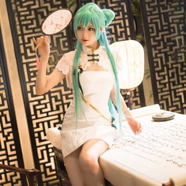 milky time Hatsune Miku Cosplay China Dress, Vocaloid White, Mini Length, China Clothes, White