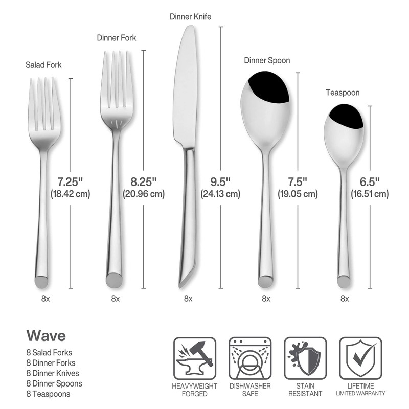 Towle Living 42-Piece Silverware Set, Service for 8, Wave Flatware