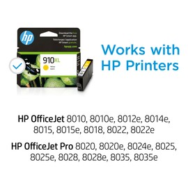 HP HP 910XL Yellow High-yield Ink Cartridge | Works with HP OfficeJet 8010, 8020 Series, HP OfficeJet Pro 8020, 8030 Series | Eligible for Instant Ink | 3YL64AN