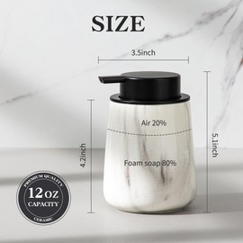 Enra Ceramic Soap Dispenser,12 oz Marble Lotion Dispenser Bathroom Liquid Refillable Hand Soap Dispenser for Bathroom Kitchen with Easy-to-Press Pump(Black Liquid Type)