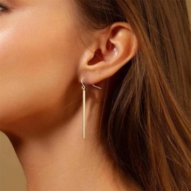 Minimalist Vertical Bar Dangle Drop Earrings Gold Silver Plated Vintage Simple Long Thin Cube Line Stick Geometric Lightweight Earrings for Women Birthday Christmas Party Fashion Jewelry (Gold)