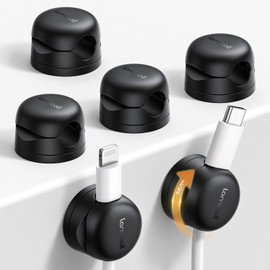 Lamicall 6Piezas, Organizador de Cables, Rotación Bloqueo en 1 Segundo Cable Management, Clips para Cables USB Soporte Adhesivo para Escritorio, Oficina y Mesita de Noche