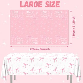 Pink Bow 1st Birthday Party Decorations 2Pcs Coquette Birthday Decorations Tablecloths Girls Just Wanna Be One Table Cloth Bow Theme Disposable Plastic Table Covers for Baby Girl Party Decor