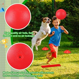 Hiboom 16 Pcs Sports Kickball Set Includes 10 Inches Playground Ball 5 Rubber Throw Down Bases Ball Pump 10 Foul Line Cones for Kids Adults Playground School Backyard Game Camps Picnic (Red)