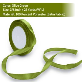 Qjaiune Olive Green Satin Ribbon 3/8 Inch x 25 Yards Ribbon, Wedding Bouquet Ribbon Pink Silk Ribbon, Silky Polyester Ribbon Shiny Fabric Ribbon for Hair Gift Wrapping Flower Bouquet Crafts Sewing