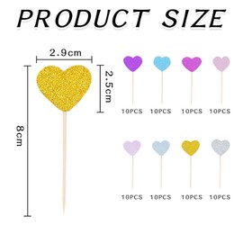 EPCDBBRT 80 Pieces Glitter Love Inserts, Glitter Heart Cupcake Toppers, Muffin Decorations, Wedding Heart Decorations, Party Decorations, Dessert Decoration Inserts