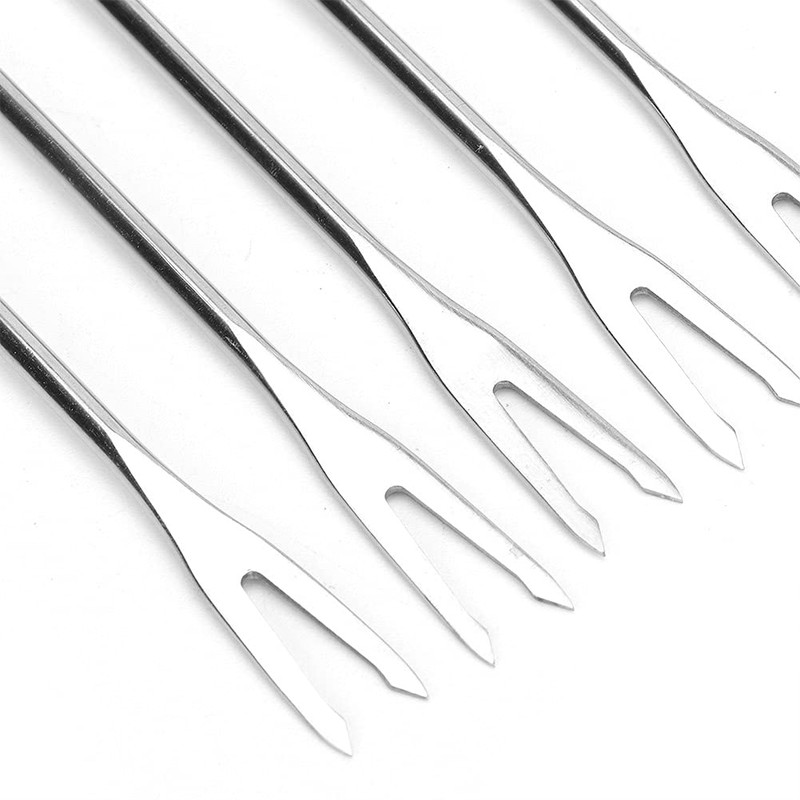 12-Piece Stainless Steel Barbecue Fork Skewer Set with Wooden Handle,