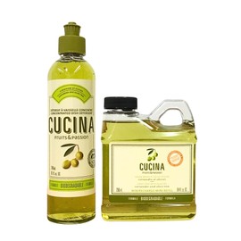 Cucina Fruits & Passion Travel Mini Duo Set - Coriander and Olive Tree Hand Soap (8.4 fl oz) & Dish Detergent (8.1 fl oz), Liquid Soap Cleaning Kit