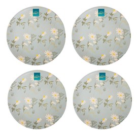 YöL Set of 4 Daisy Print Melamine Dinner Plates Summer Dining Outdoor Picnic BBQ Blue Floral Trendy Tableware Reusable