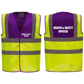 Brook Hi Vis Premium Two Tone Safety Vest - HEALTH & SAFETY OFFICER Printed Front & Back, Event Management High Viz Waistcoat, Available 8 Colours Hi Vis Vest (Purple/Yellow, Large)