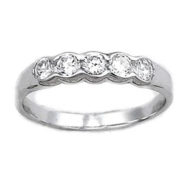 4MM Womens 5 Stone Half Eternity Diamond Cubic Zirconia (CZ) Sterling Silver Band Ring for Women - 925 Sterling Silver - Anniversary Engagement Wedding Ring - Size M