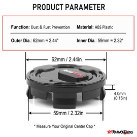 RhinoTuning 4Pcs 62mm Wheel Center Caps for Jeep Rim Compatible with Grand Cherokee Compass Renegade Wrangler Hub Center Caps, OD 2.44" (62 mm) ID 2.32" (59 mm) Black Replacement 52110398AA Hubcaps