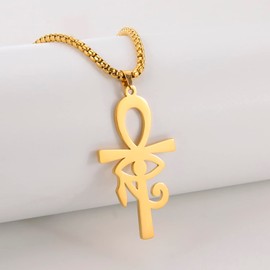 EUEAVAN Egyptian Cross Eye of Horus Pendant Necklace Key of Life Pendant Ankh Figaro Chain Ugarte Gold Religious Jewellery Stainless Steel, Stainless Steel, No Gemstone
