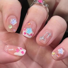 Hkanlre Uñas Postizas 3D De Cobertura Completa Con Presión Corta Para Mujeres Y Niñas, 24 Unidades Rosa 1 Onza Líquida (Paquete De 1)