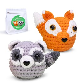 NestledCrafts Crochet Starter Kit for Beginners with Step-by-Step Video Tutorials for Adults & Kids - The Fox & Raccoon