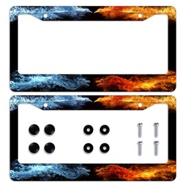 Dragon License Plate Frame Red Blue Phoenix Water Fire Art License Plate Frames Personalise Stainless Steel Funny Design Compatible with Standard License Plate Holder for USA and Canada 12.2" X 6.2"