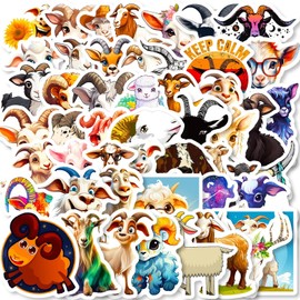 50Pcs Cute Goat Sticker Pack, Funny Animal Stickers for Kids Teens Adults Kechup Vinyl Waterproof Stickers for Water Bottles Laptop journaling (Capra)