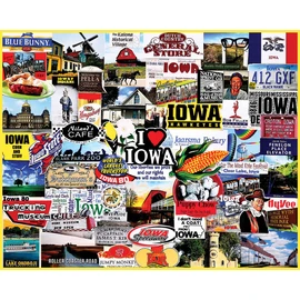 White Mountain 1000 Piece Jigsaw Puzzle Hawkeye State Collage Puzzles with Large Pieces for Adults and Family 24"x30" - I Love Iowa