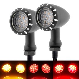 TSUNG 2PCS Motorcycle Rear Turn Signals LED Bullet SMD Blinkers Brake Tail Light Amber Red Indicators Compatible with Honda Harley Suzuki Street Bike Cafe Racer Bobber (SMD LED-4wire Black)