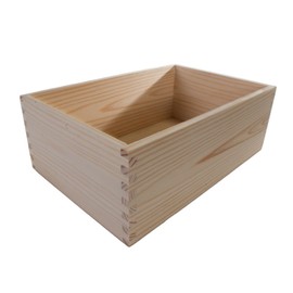 Rectangular Wooden Open Display Presentation Box | 30 x 20 x 10 cm | Non-lidded Container Office Desktop Organiser for Storage | Unpainted & Unfinished Plain Decorative Pine