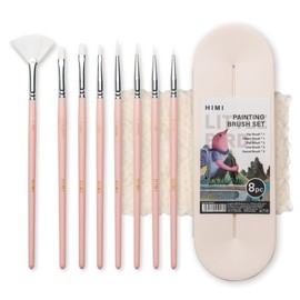 HIMI Paint Brushes Set 8 Pcs for Acrylic Oil Gouache/Watercolor Paint，2 Flat & 2 Round & 2 Liner &1 Filbret &1 Fan, 8pcs Brushs, Nice Gift for Art hobbyist Beginners Artists (Pink,8Pcs)