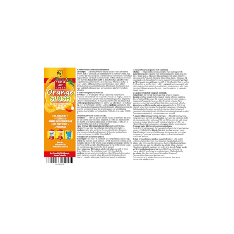 Orange Slush Concentrate 500 ml, Mixing Ratio 1:5 | Slush