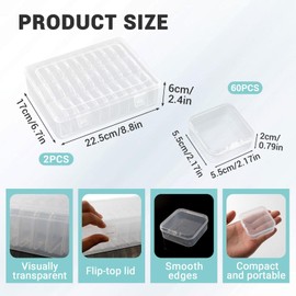 QINGYIWL Pack of 60 Small Storage Boxes (5.5 x 5.5 x 2 cm), Mini Storage Box with Lid, Sorting Boxes for Small Parts, Beads, Screws, Jewellery