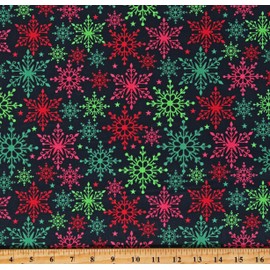 DAVID TEXTILES Holiday Snowflakes Green Cotton Fabric by The Yard, Multicolor, (DX-3073-1C-3), 44 Inches