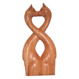 Brave Wings Hand Carved Wooden Cat ~ Kissing Cats 30cm High ~ Ornament Sculpture Figurine Statue Unique Table Decoration Home Decor ~ 5418
