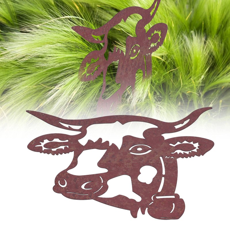 Peeping Cow Head Shape Animal Stake Decorative Metal Stake Garden